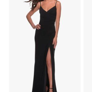 La Femme Ruched Jersey Trumpet Gown in Black Size 0